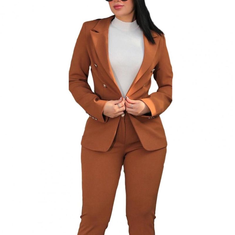 Women Commute Suit Double-breasted Women's Coat Pants Suit with High Waist Slim Fit Pants Lapel Jacket for Formal Business - Image 12