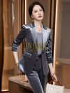 High end fashionable and elegant casual top acetate satin gold velvet suit set for women