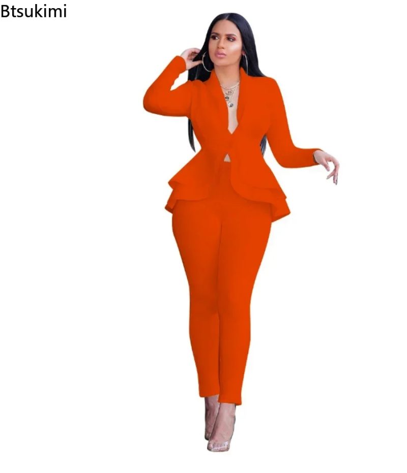 2025 Women's Formal Set 2PCS Tracksuit Full Sleeve Ruffles Blazers Pencil Pants Suit Two Piece Set Office Lady Outfits Uniform - Image 6