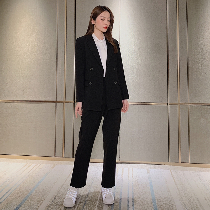 Korean Women's Graceful White Blazers Pants Two Piece Set Office Lady Basic Work OL Outfits Black Jacket Trousers Suit Female - Image 4