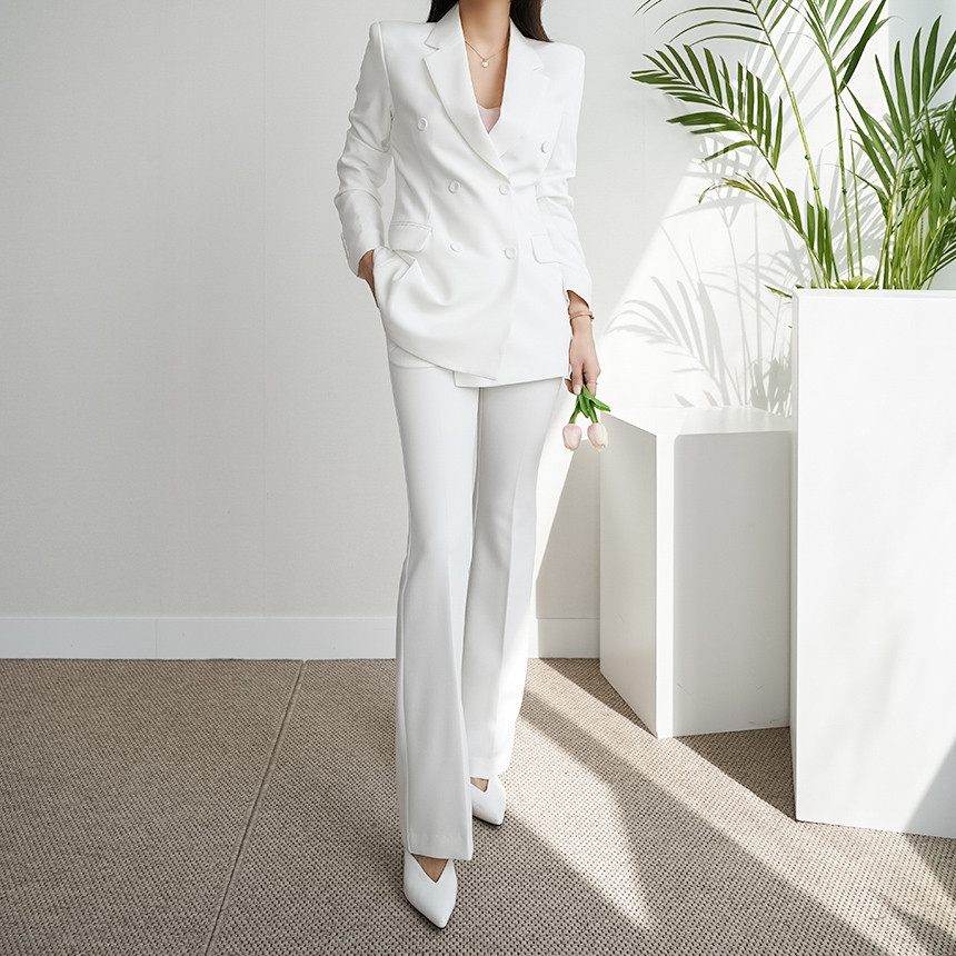 Korean Women's Graceful White Blazers Pants Two Piece Set Office Lady Basic Work OL Outfits Black Jacket Trousers Suit Female - Image 7