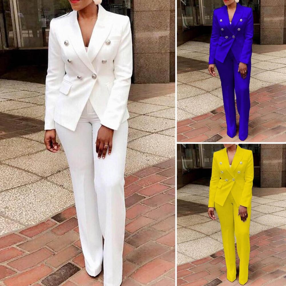 2Pcs Set Trousers Suit Fashionable Warm High Waist for Holiday Suit Jacket Pants Set Office Pants Set