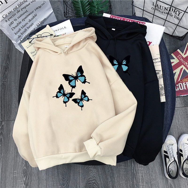 Hirsionsan Butterflies Graphic Print Hoodies Women Chic Long Sleeve Oversized Female Sweatshirt Streetwear Fleece Ladies Clothes - Image 5