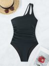 One Pieces Bikini Suit Strip Tie One Shoulder Beach Set Solider Color Swimming Wear Female Sexy Swimwear