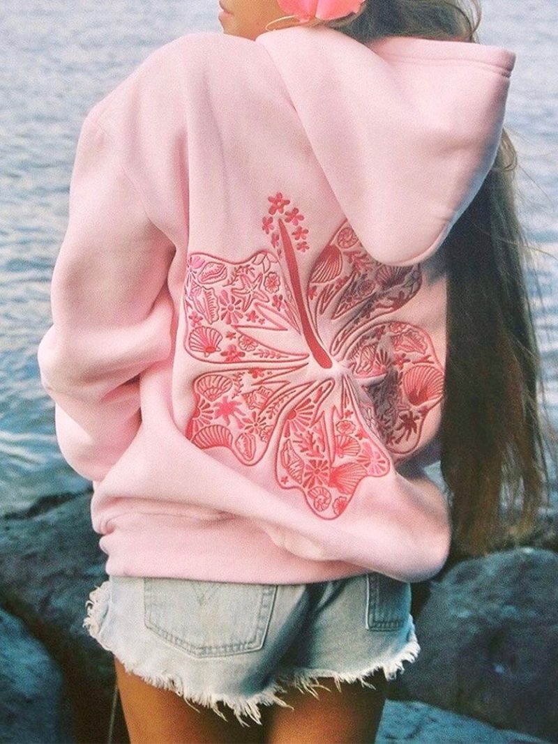 Preppy Embroidery Hibiscus Print Hoodies for Teen Girls Women Long Sleeve Oversized Graphic Pullover Sweatshirt Top Y2K Cute - Image 5