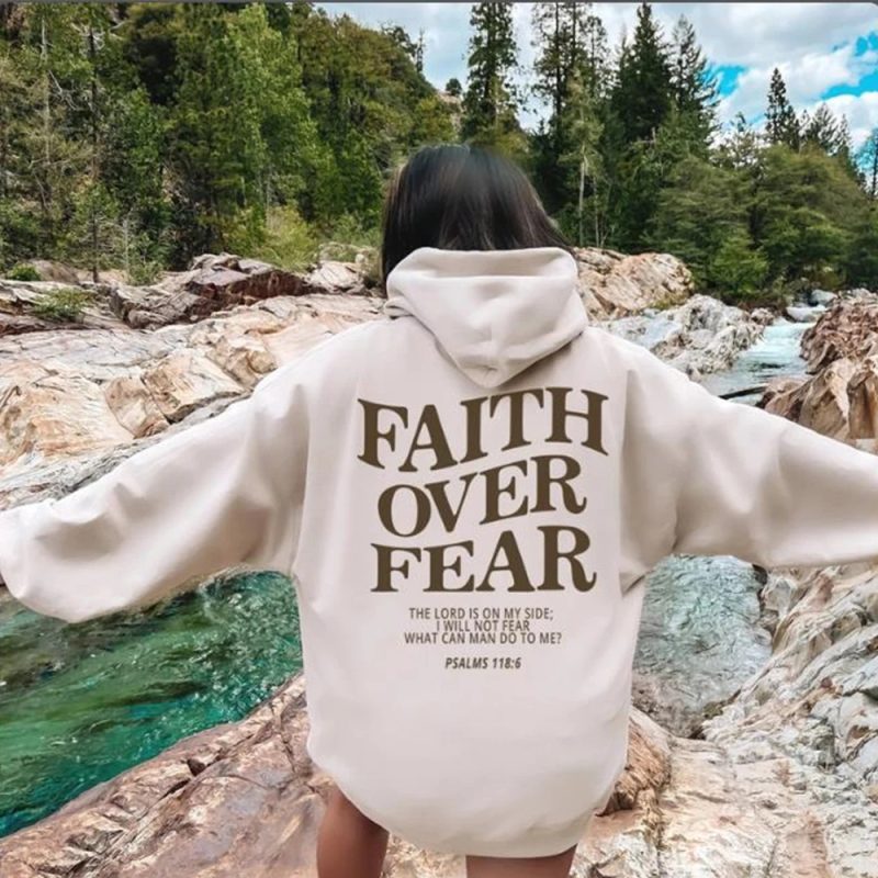 Faith Over Fear Christian Hoodie Christian Sweatshirt Jesus Hoodie Trendy Hoodie Bible Verse Shirt Unisex Aesthetic Clothes - Image 8