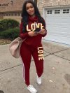 2 Piece Set Women Outfit LOVE Letter Print High Neck Hoodies Sweatshirt Pants Tracksuit 2022 Plus Size Streetwear Casual Suit