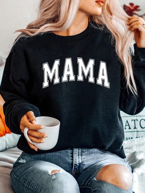 Mama Varsity Sweatshirt Mom Life Hoodie Super Mom Shirt Mother's Day Tops Women Fashion Crewneck Sweatshirts