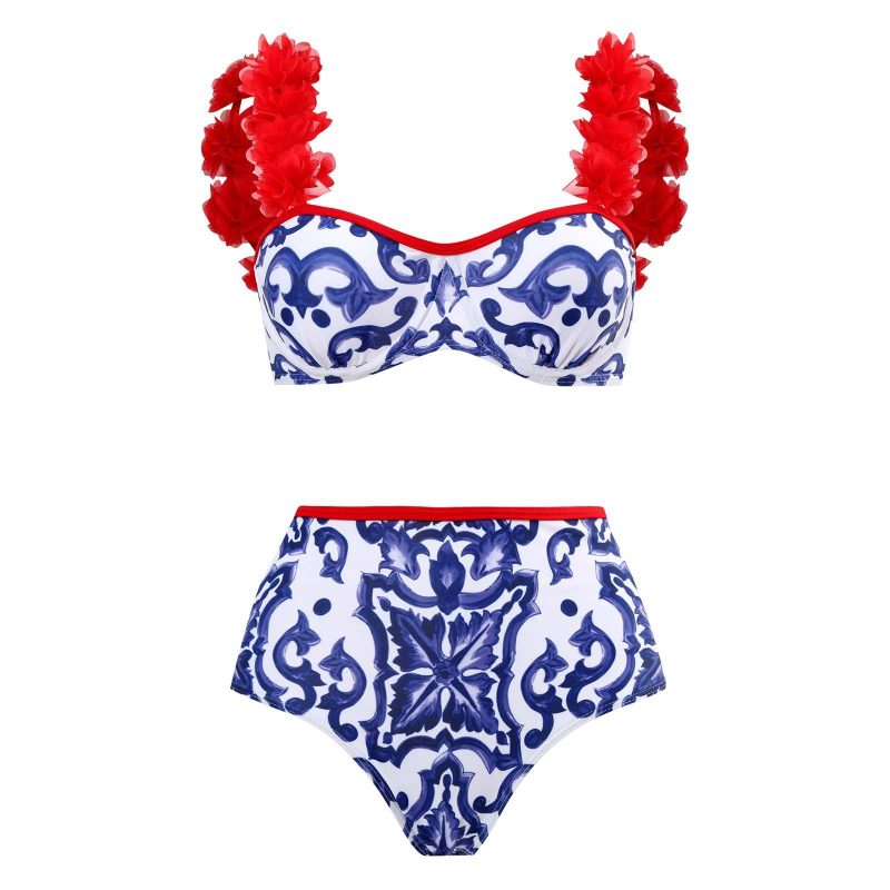 Women One Piece Swimsuit Skirt Blue Holiday Beachwear Vintage Swimwear Female Retro Designer Bathing Suit Surf Wear Summer - Image 6
