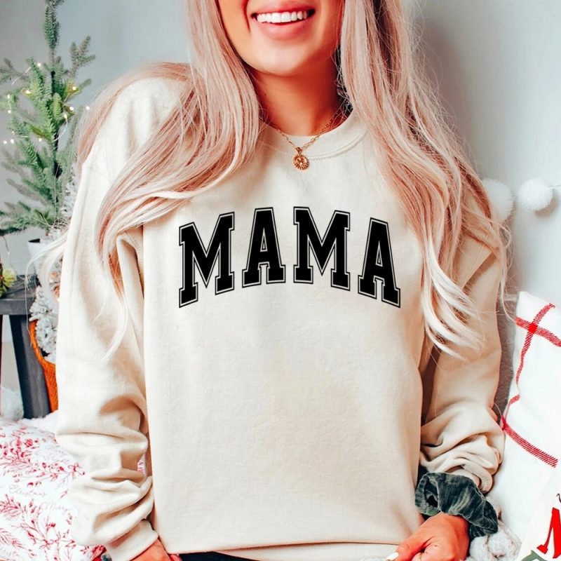 Mama Varsity Sweatshirt Mom Life Hoodie Super Mom Shirt Mother's Day Tops Women Fashion Crewneck Sweatshirts - Image 5