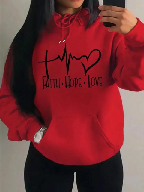 Hoodies Faith Hope Love Letter Graphic Women Hoody Street Casual Loose Sweatshirt Autumn Hooded Hip Hop O-Neck Clothing Female