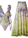 Flower One Piece Swimsuit With Cover Up Luxury Woman Swim Suit Sexy Swimwear Female Biquini Floral Bikini Bodysuit Beachwear
