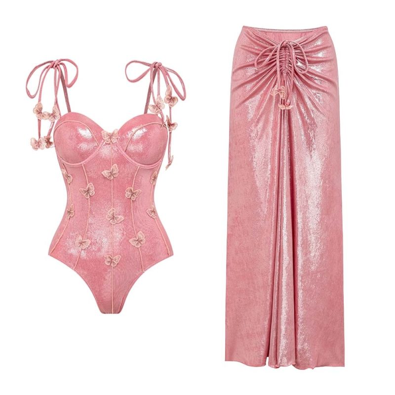 Flower One Piece Swimsuit With Cover Up Luxury Woman Swim Suit Sexy Swimwear Female Biquini Floral Bikini Bodysuit Beachwear - Image 3