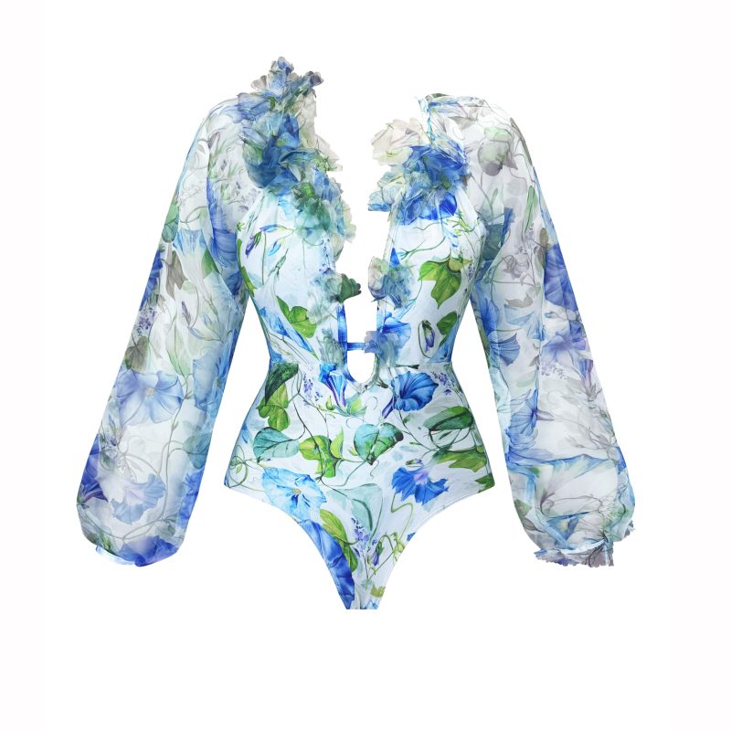 Flower One Piece Swimsuit With Cover Up Luxury Woman Swim Suit Sexy Swimwear Female Biquini Floral Bikini Bodysuit Beachwear - Image 17