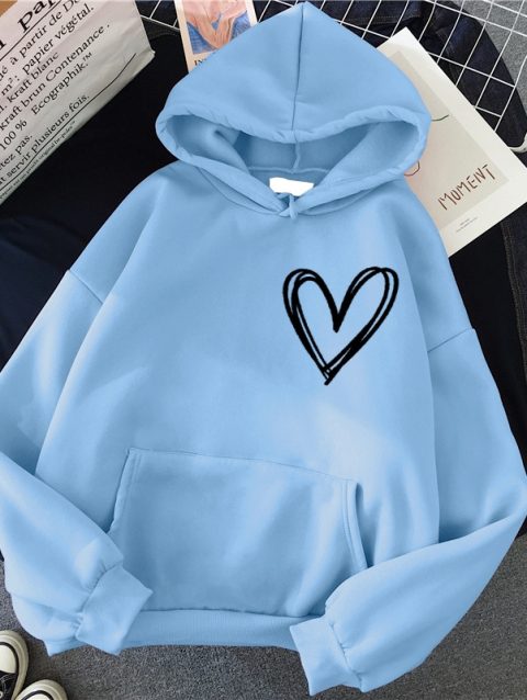 Hirsionsan Simplic Heart Print Women Sweatshirt Soft Casual Loose Vintage Female Hoodies 2024 Winter Warm Fleece Student Tops