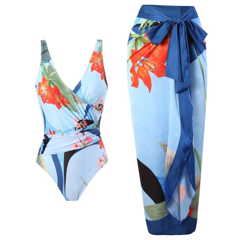 Women vintage style one piece swimsuit for big breasts Monokini plus size tummy control bathing suit luxury swimwear with skirt