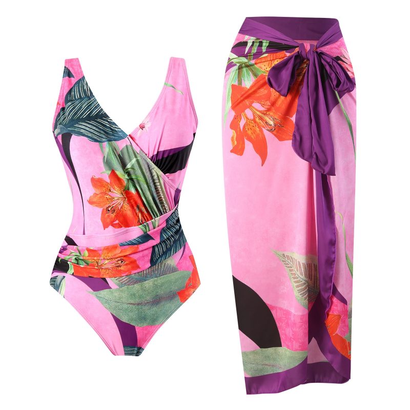 Women vintage style one piece swimsuit for big breasts Monokini plus size tummy control bathing suit luxury swimwear with skirt - Image 2