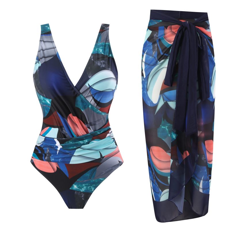 Women vintage style one piece swimsuit for big breasts Monokini plus size tummy control bathing suit luxury swimwear with skirt - Image 4