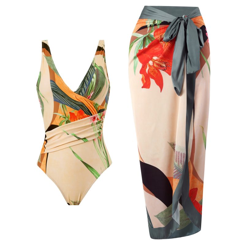 Women vintage style one piece swimsuit for big breasts Monokini plus size tummy control bathing suit luxury swimwear with skirt - Image 5