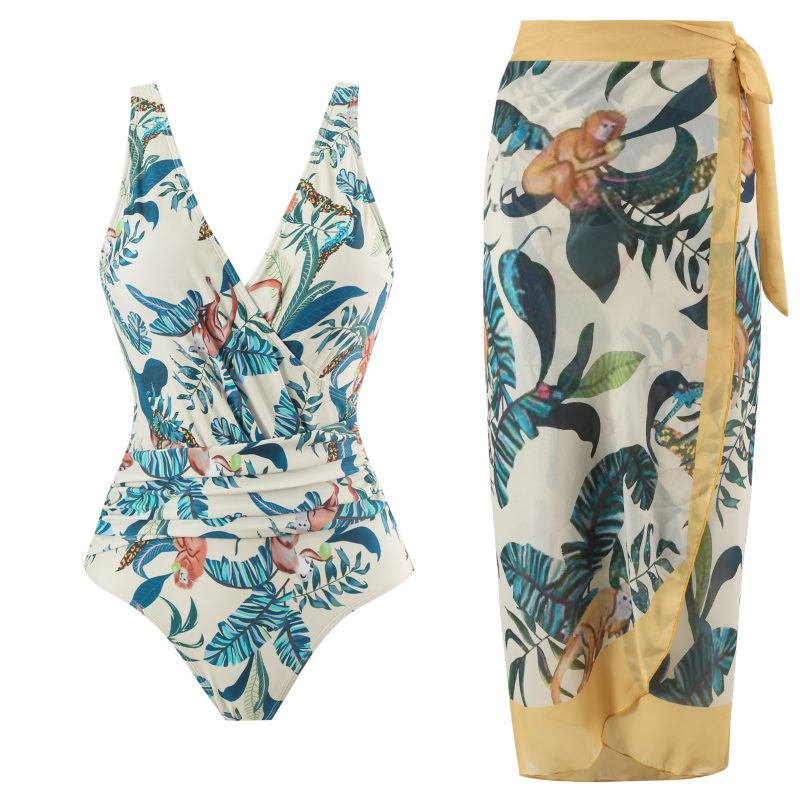 Women vintage style one piece swimsuit for big breasts Monokini plus size tummy control bathing suit luxury swimwear with skirt - Image 6