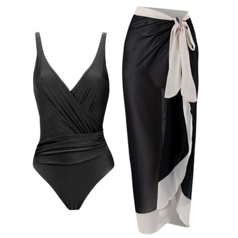 Women vintage style one piece swimsuit for big breasts Monokini plus size tummy control bathing suit luxury swimwear with skirt - Image 7