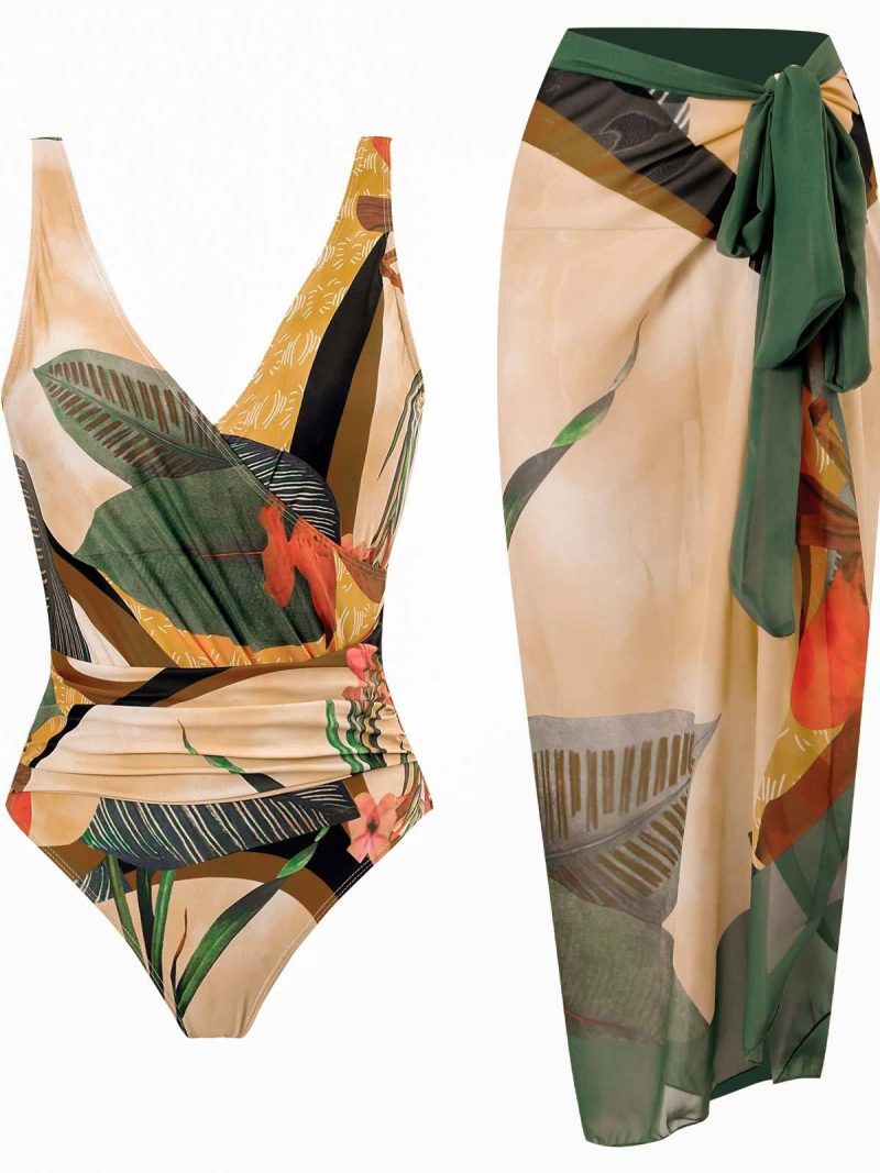 Women vintage style one piece swimsuit for big breasts Monokini plus size tummy control bathing suit luxury swimwear with skirt - Image 8