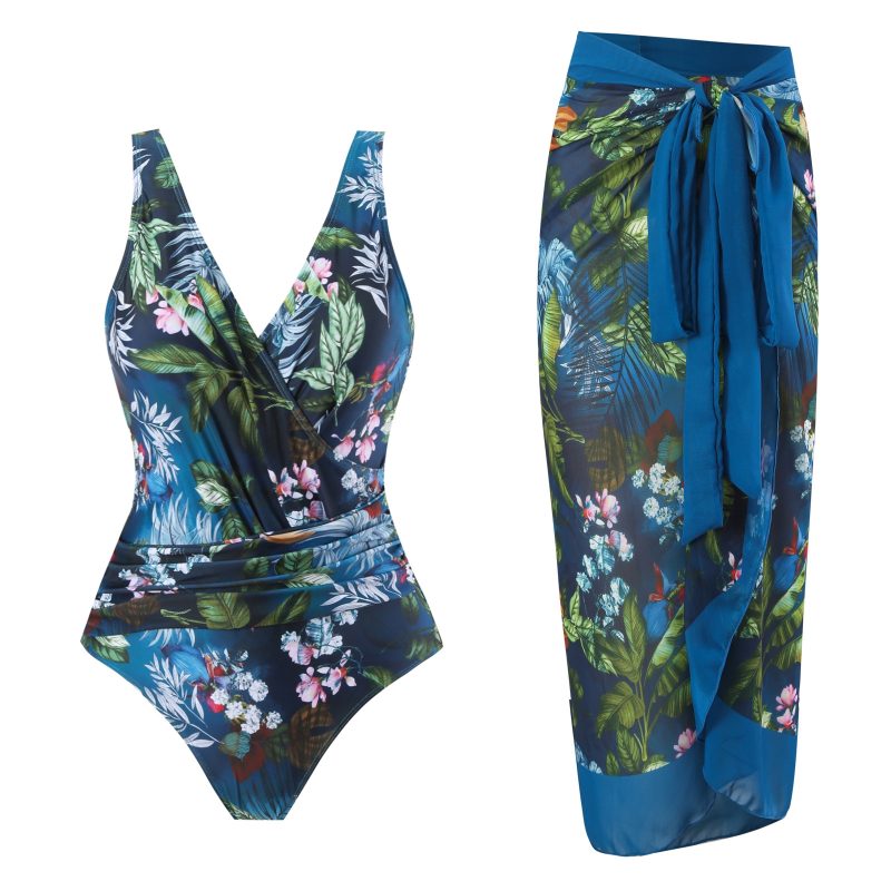 Women vintage style one piece swimsuit for big breasts Monokini plus size tummy control bathing suit luxury swimwear with skirt - Image 9