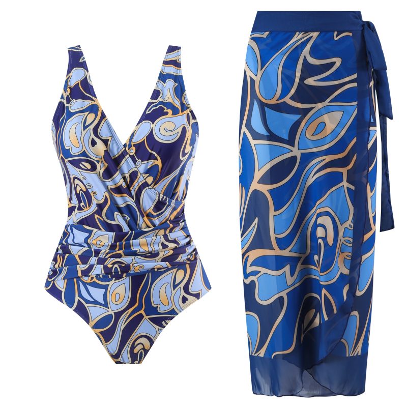 Women vintage style one piece swimsuit for big breasts Monokini plus size tummy control bathing suit luxury swimwear with skirt - Image 11
