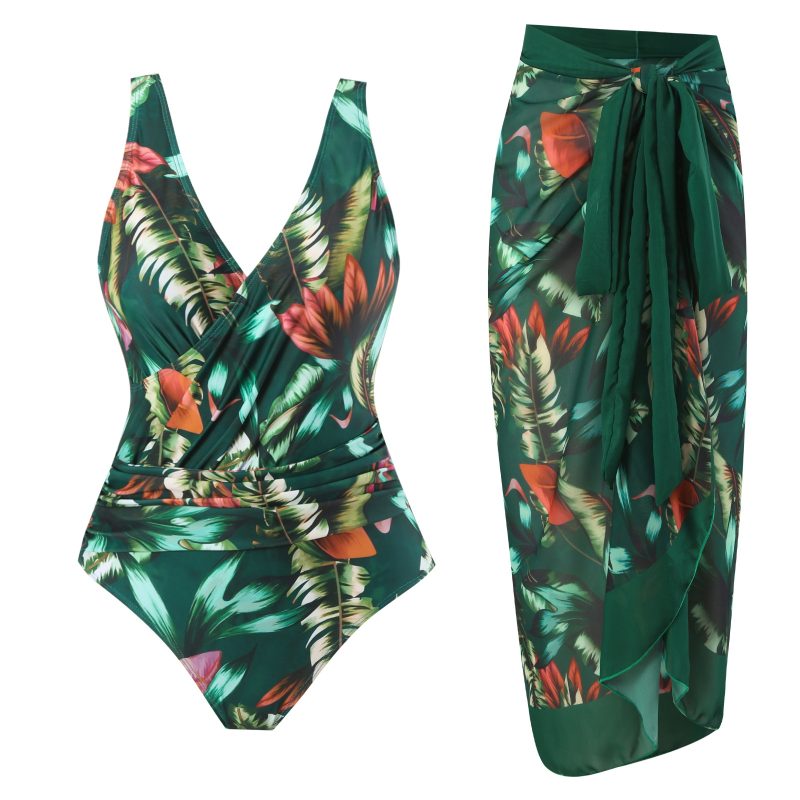 Women vintage style one piece swimsuit for big breasts Monokini plus size tummy control bathing suit luxury swimwear with skirt - Image 12