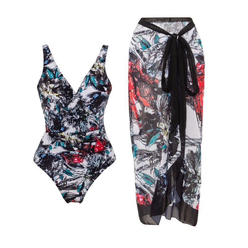 Women vintage style one piece swimsuit for big breasts Monokini plus size tummy control bathing suit luxury swimwear with skirt - Image 13