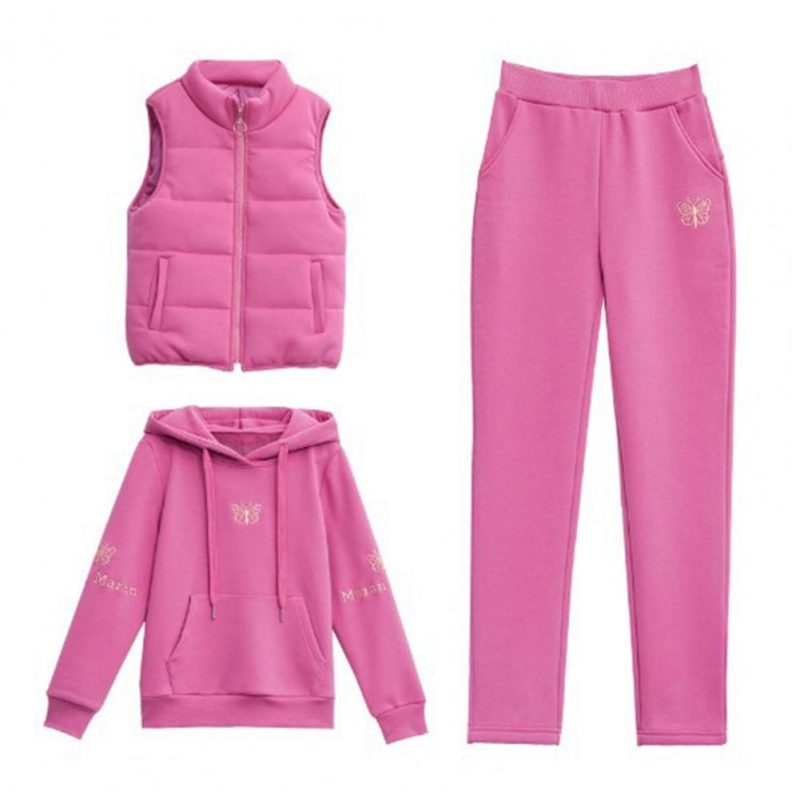 2024 Autumn Winter New Women's Casual Sweat Suit Fashion Plush Thickened Hooded Tops Waistcoat Pants 3 Three Piece Set For Women - Image 5