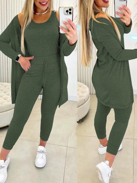 Fall Three Piece Set 2025 Casual Tank Top & Drawstring Pants Set & Coat Pants Sets Women Suits Long Matching 3 Pieces Sportwear