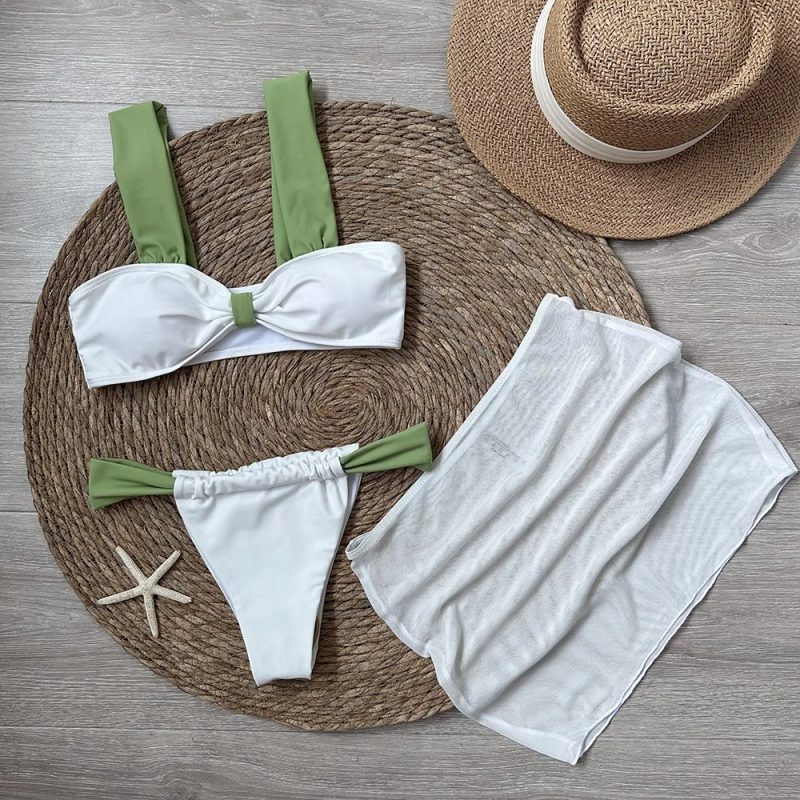 3 Pieces Bikini Set Wiht Mini Skirt Women Swimwear 2024 Sexy Bikinis Push Up Beachwear Solid Bodysuit Micro Thong Biquini Female - Image 7