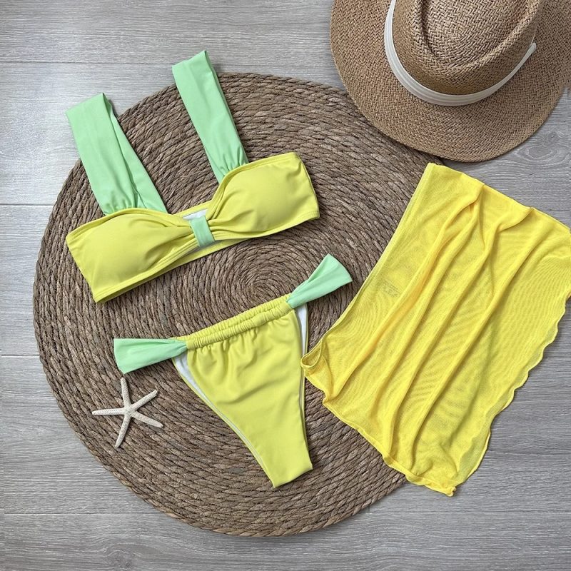 3 Pieces Bikini Set Wiht Mini Skirt Women Swimwear 2024 Sexy Bikinis Push Up Beachwear Solid Bodysuit Micro Thong Biquini Female - Image 8