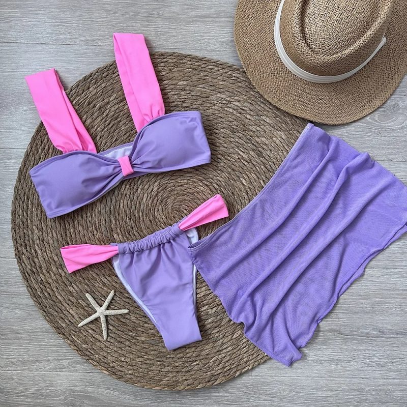 3 Pieces Bikini Set Wiht Mini Skirt Women Swimwear 2024 Sexy Bikinis Push Up Beachwear Solid Bodysuit Micro Thong Biquini Female - Image 9