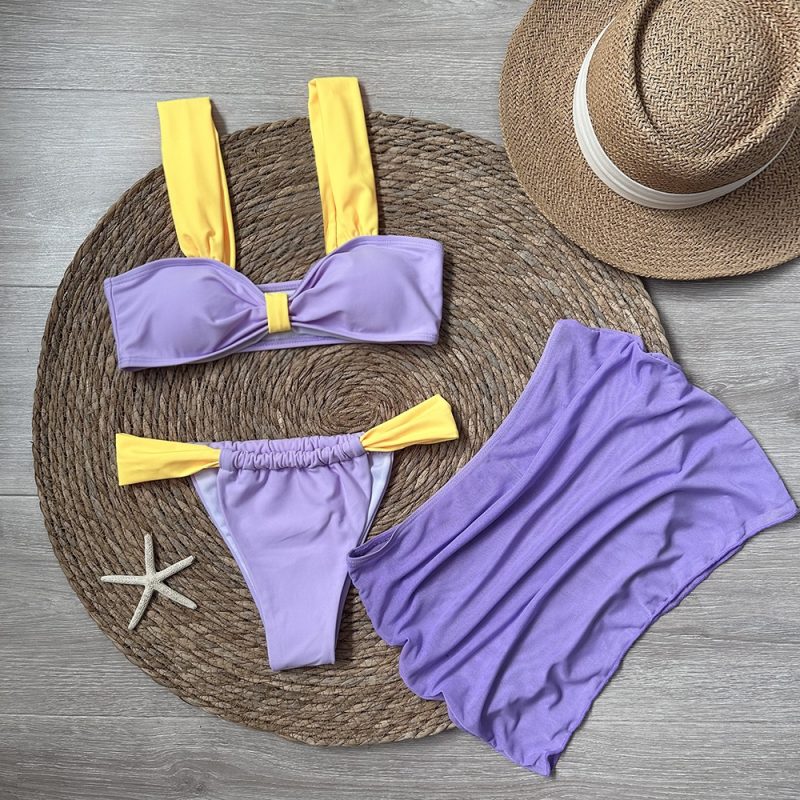 3 Pieces Bikini Set Wiht Mini Skirt Women Swimwear 2024 Sexy Bikinis Push Up Beachwear Solid Bodysuit Micro Thong Biquini Female - Image 10