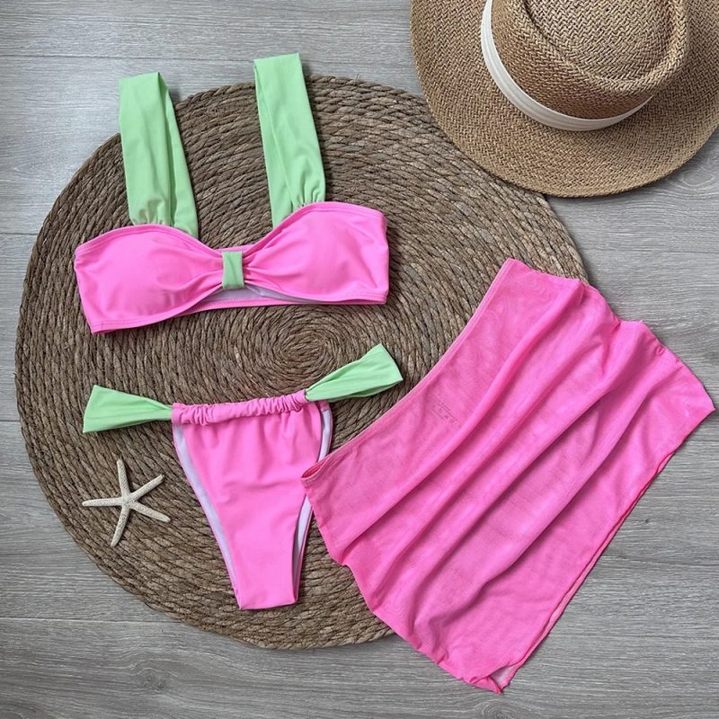 3 Pieces Bikini Set Wiht Mini Skirt Women Swimwear 2024 Sexy Bikinis Push Up Beachwear Solid Bodysuit Micro Thong Biquini Female - Image 11
