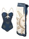 Vintage Printed One Piece Swimsuit and Cover Up for Women Fashion Vacation Bikini Elegant Bathing Beachwear Luxury Swimwear 2024
