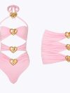 2024 Sexy Heart Cut out One Piece Swimsuit and Skirt Swimwear Women Bodysuit Monokini High Leg Swim Suit Bathing Suit Beachwear