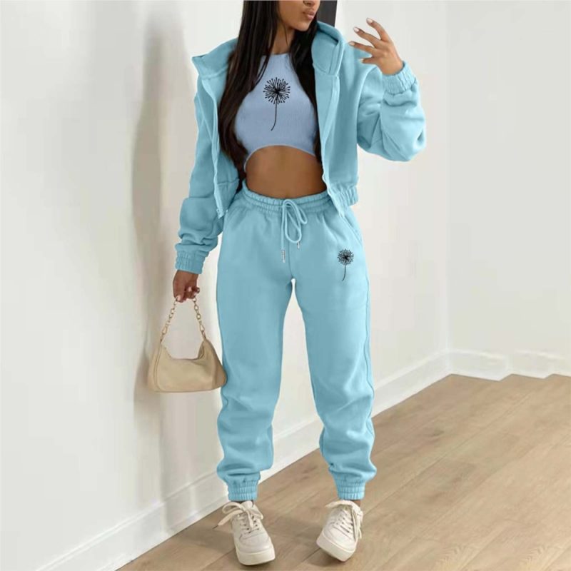 Autumn And Winter New Fleece Hoodie Letter Print Hooded Women's Suit Fashion Loose Casual Sports Pants Female 3 Piece Set 2024