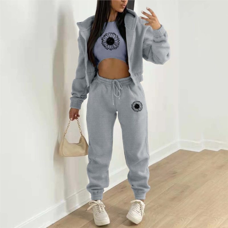 Autumn And Winter New Fleece Hoodie Letter Print Hooded Women's Suit Fashion Loose Casual Sports Pants Female 3 Piece Set 2024 - Image 2