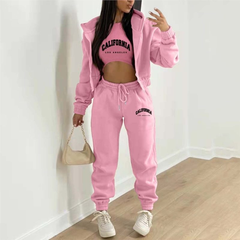 Autumn And Winter New Fleece Hoodie Letter Print Hooded Women's Suit Fashion Loose Casual Sports Pants Female 3 Piece Set 2024 - Image 3