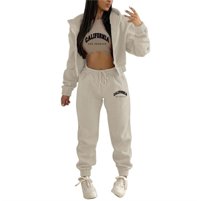 Autumn And Winter New Fleece Hoodie Letter Print Hooded Women's Suit Fashion Loose Casual Sports Pants Female 3 Piece Set 2024 - Image 4
