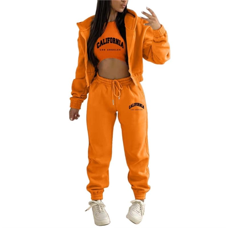 Autumn And Winter New Fleece Hoodie Letter Print Hooded Women's Suit Fashion Loose Casual Sports Pants Female 3 Piece Set 2024 - Image 5