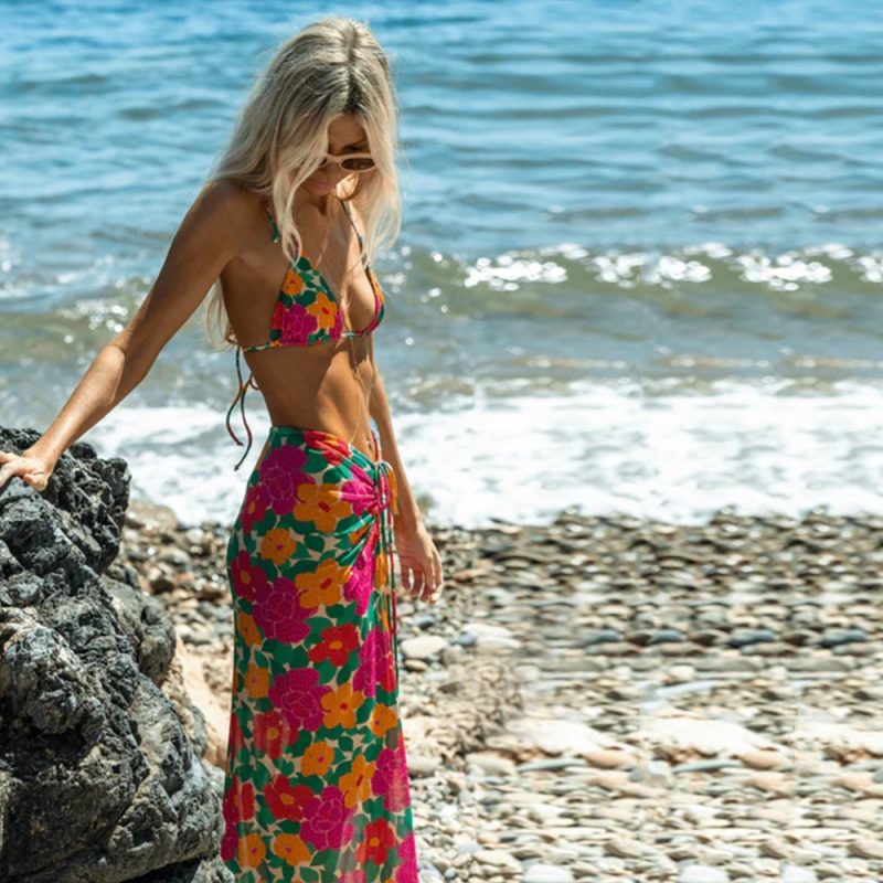Print 3 Pieces Micro Bikini 2024 Sexy Women Swimsuit Female Swimwear Bikini Set With Long Skirt Swimming Suit Beachwear Biquini - Image 3