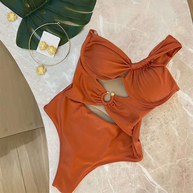 One Shoulder Swimsuit Women Swimwear 2025 Sexy Bikinis Female Biquini Hollowen Swim Suits Cut Out Bodysuit Bathingsuit Beachwear - Image 2