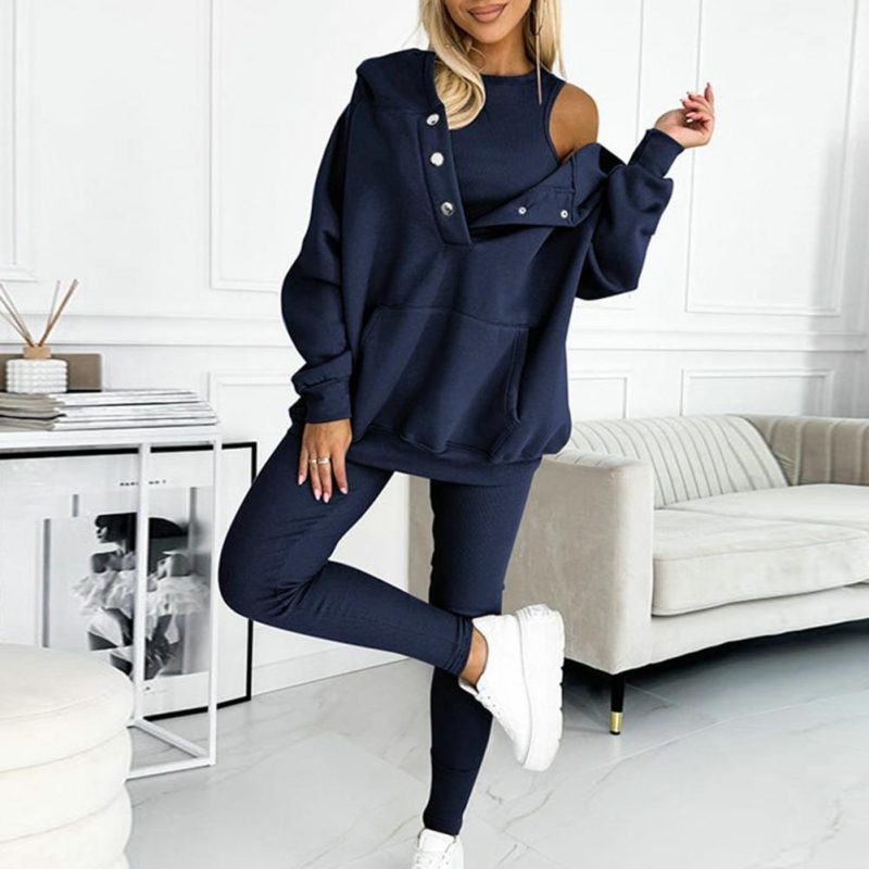Women's 3 Piece Set Casual Tracksuit Autumn Winter Sport Suit Hoodies+Vest+Pants Warm Sporting Women Set Outwear Suit