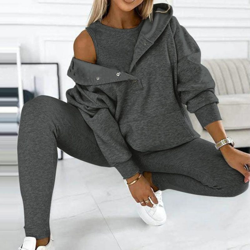 Women's 3 Piece Set Casual Tracksuit Autumn Winter Sport Suit Hoodies+Vest+Pants Warm Sporting Women Set Outwear Suit - Image 6