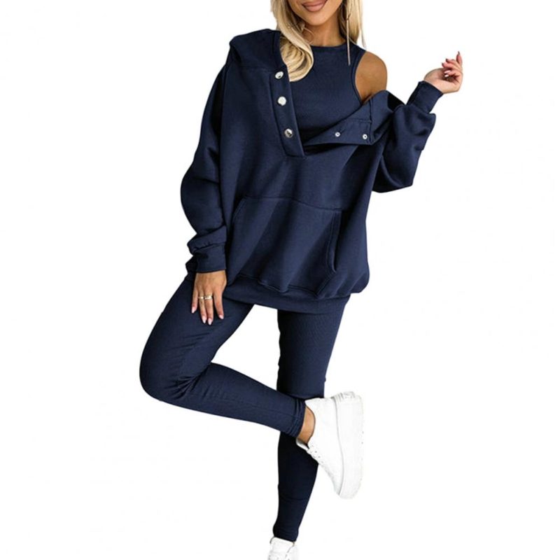 Women's 3 Piece Set Casual Tracksuit Autumn Winter Sport Suit Hoodies+Vest+Pants Warm Sporting Women Set Outwear Suit - Image 7