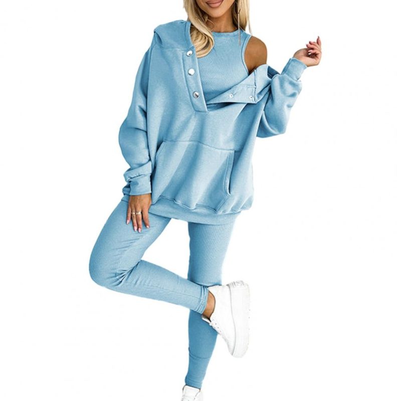 Women's 3 Piece Set Casual Tracksuit Autumn Winter Sport Suit Hoodies+Vest+Pants Warm Sporting Women Set Outwear Suit - Image 10